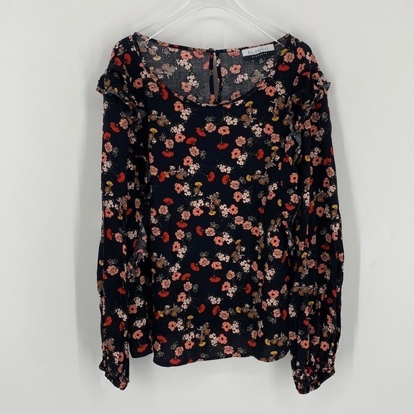 Eloquii Elements Floral Ruffle Scoop Neck Long Sleeve Blouse - Picture 1 of 8